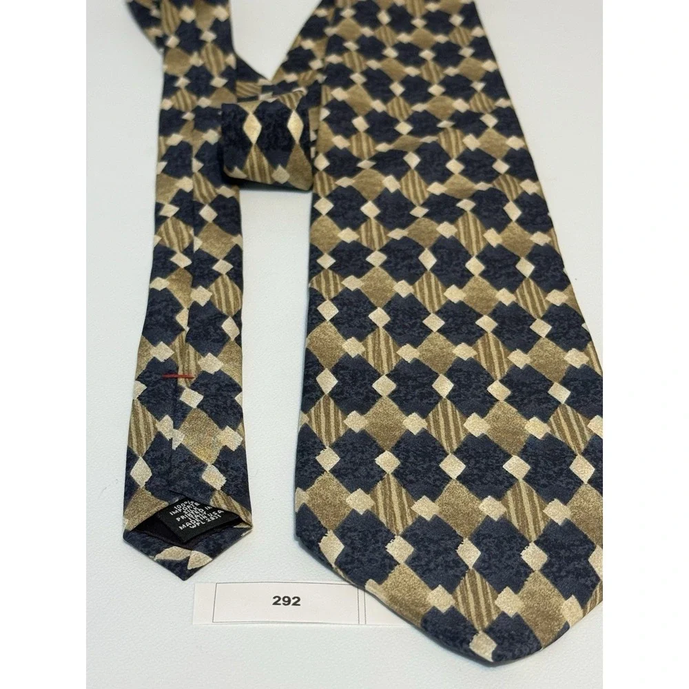 Vintage 90s George Machado Silk Tie Geometric Diamond Pattern Made in USA